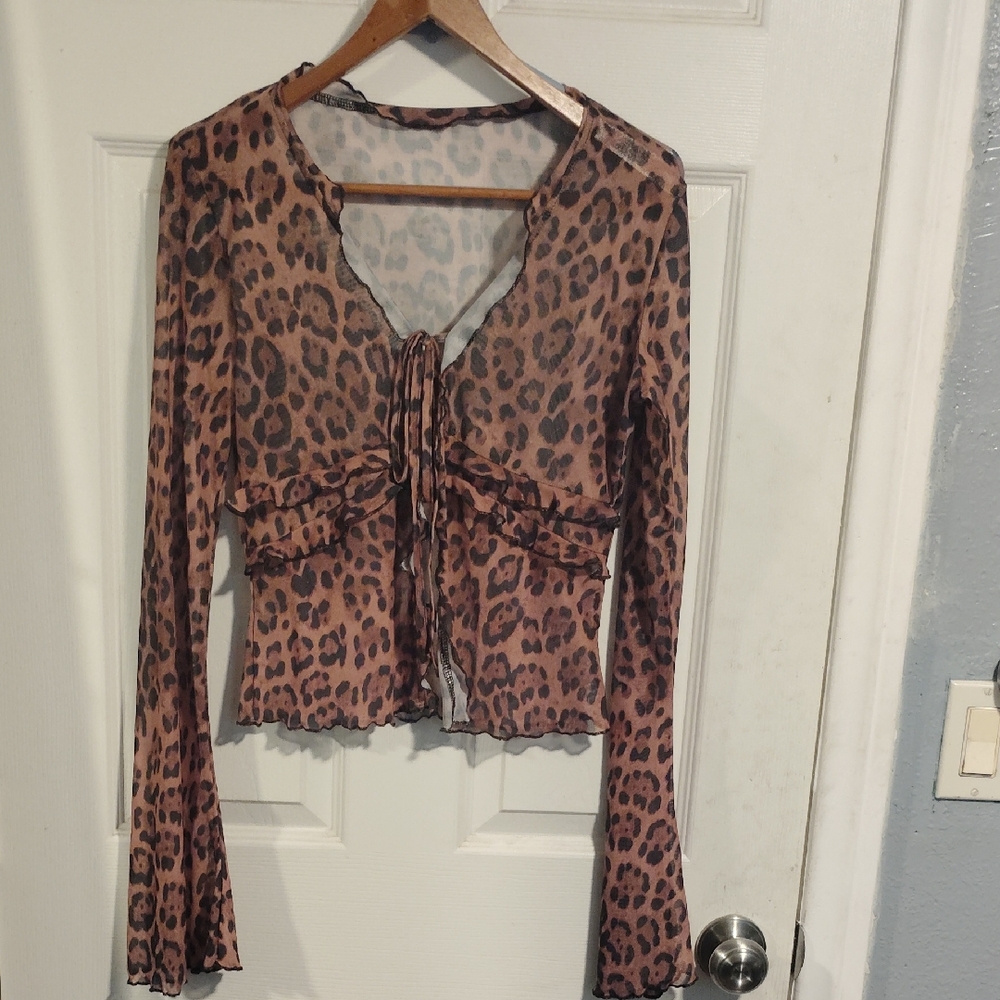 Stylish Animal Print Sheer Blouse